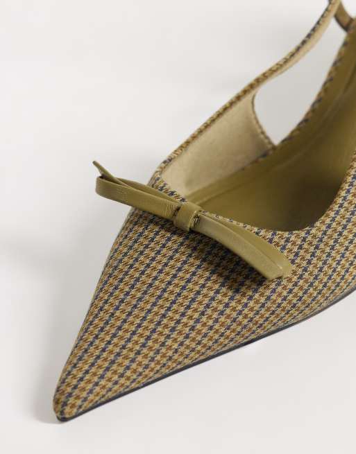 ASOS DESIGN Skippy bow detail slingback kitten heel shoes in plaid, 3 of 4
