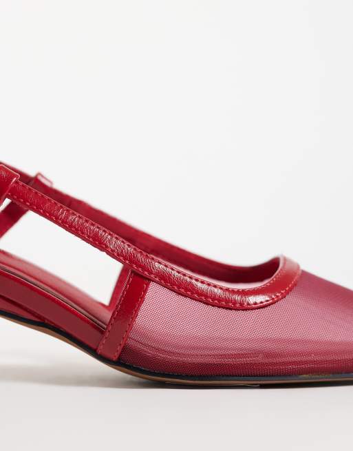 ASOS DESIGN Skippy kitten hak schoenen in rood mesh, 2 van 4