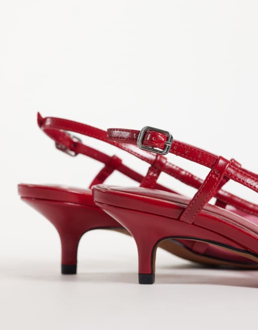 ASOS DESIGN Skippy kitten hak schoenen in rood mesh, 3 van 4