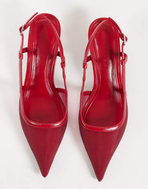 ASOS DESIGN Skippy kitten hak schoenen in rood mesh, 4 van 4
