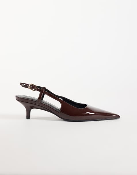 ASOS DESIGN Skippy kitten heel shoes in chocolate patent - view 1