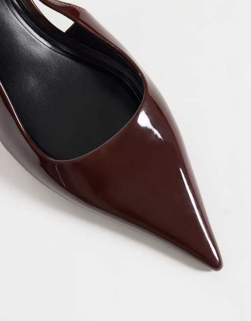ASOS DESIGN Skippy kitten heel shoes in chocolate patent, 3 of 4