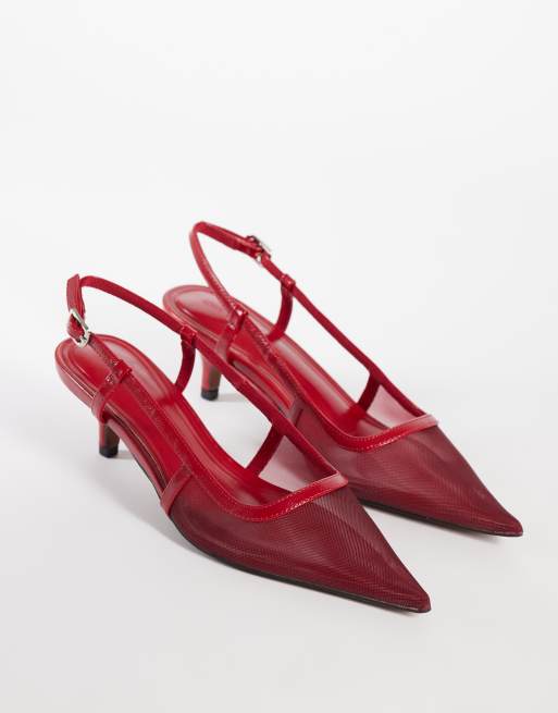 ASOS DESIGN Skippy kitten heel shoes in red mesh, 2 of 5
