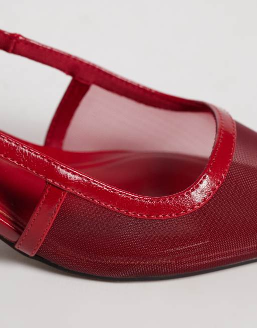 ASOS DESIGN Skippy kitten heel shoes in red mesh, 3 of 5