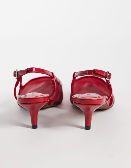 ASOS DESIGN Skippy kitten heel shoes in red mesh, 4 of 5