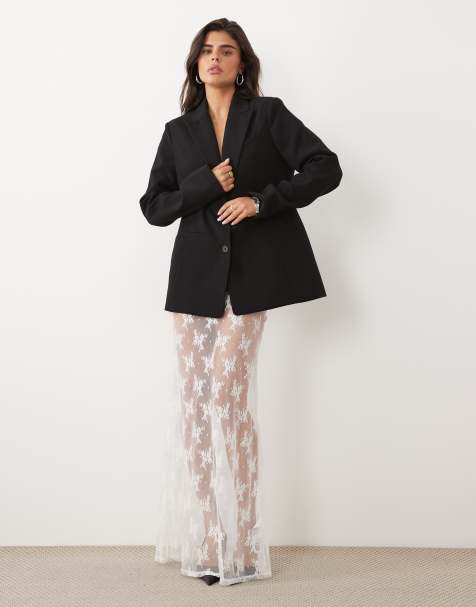 ASOS DESIGN skir i spets med transparent effekt, maxi, vit - view 1