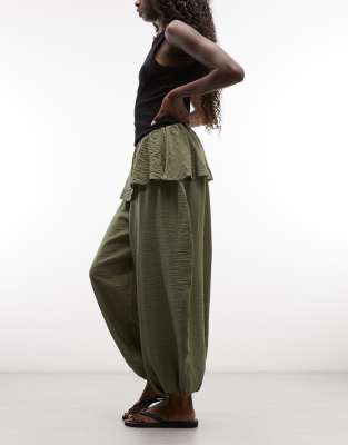 Asos Design Skirt Detail Balloon Pants In Green