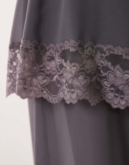 ASOS DESIGN skirt detail trousers with lace in charcoal, 4 of 5