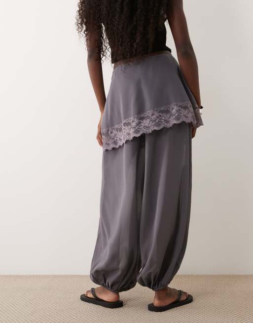 ASOS DESIGN skirt detail trousers with lace in charcoal, 5 of 5