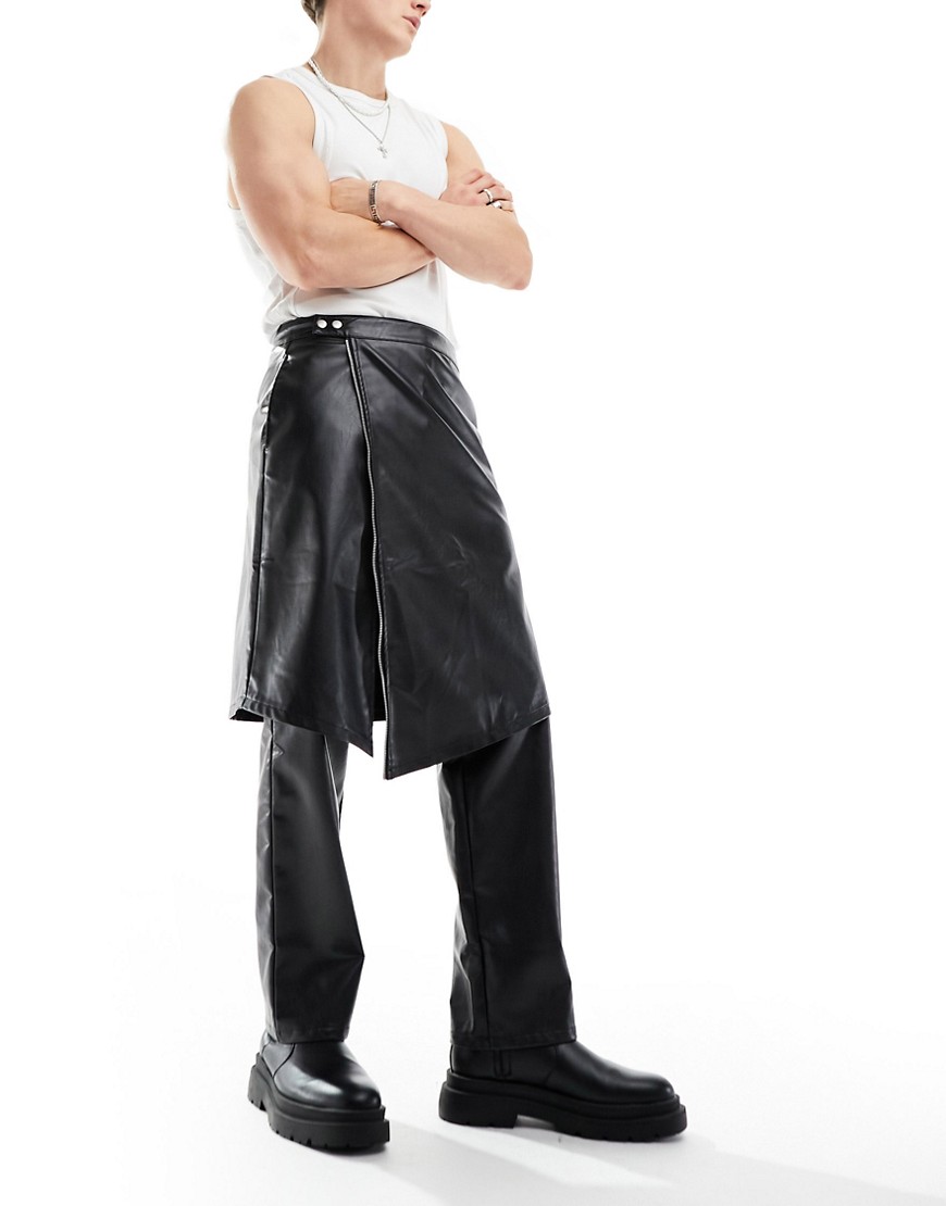 Asos Design Skirt Pants In Black Leather Look