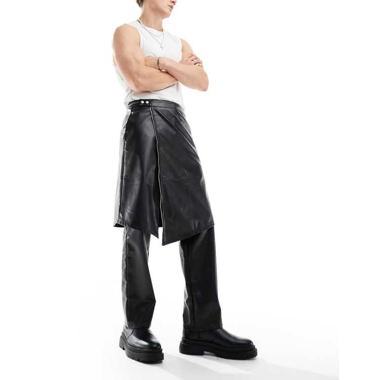 【Anyone more】Mibe Leather Tiered Skirt Pants PU Leather Skirt – KUOSE.com