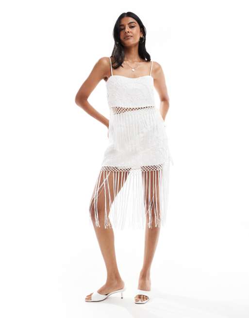 ASOS DESIGN skirt with chain-stitch embroidery and fringe detailing - part of a set, 3 of 5