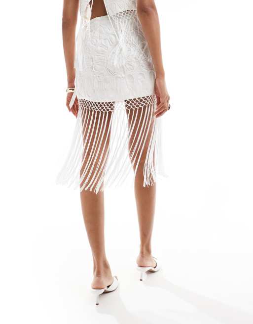 ASOS DESIGN skirt with chain-stitch embroidery and fringe detailing - part of a set, 5 of 5