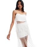 [ASOS DESIGN] ASOS DESIGN skirt with cornelli and fringe detail (Part of a set)-White 4 white