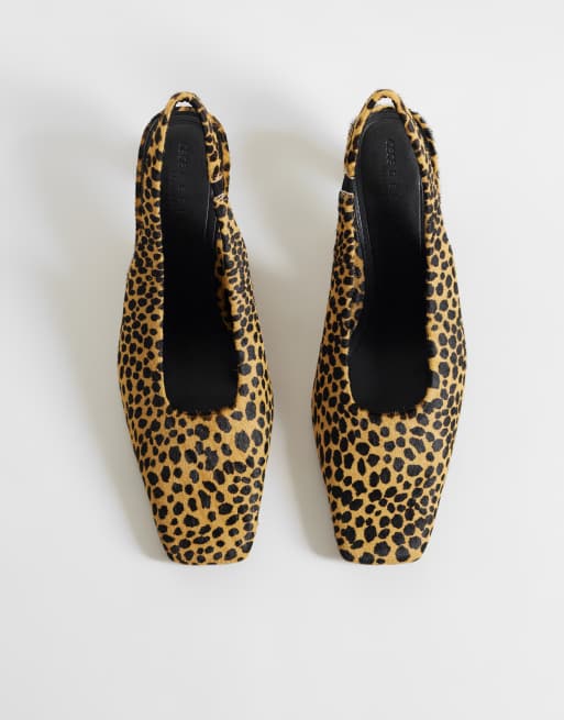 ASOS DESIGN Skittle premium hair on leather chisel toe slingback heels in leopard, 2 of 4