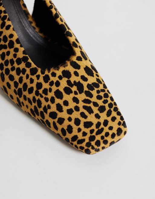 ASOS DESIGN Skittle premium hair on leather chisel toe slingback heels in leopard, 3 of 4