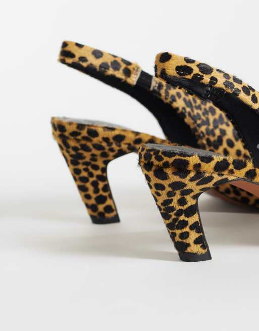 ASOS DESIGN Skittle premium hair on leather chisel toe slingback heels in leopard, 4 of 4