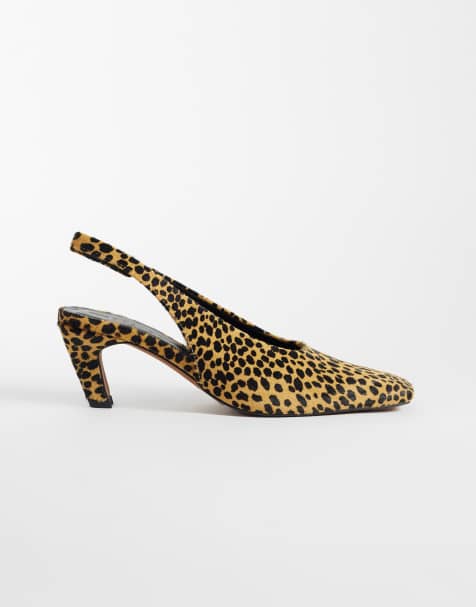 ASOS DESIGN Skittle Premium-Slingback-Pumps aus Leder mit Haarstruktur und meißelförmiger Spitze im Leopardenmuster - view 1