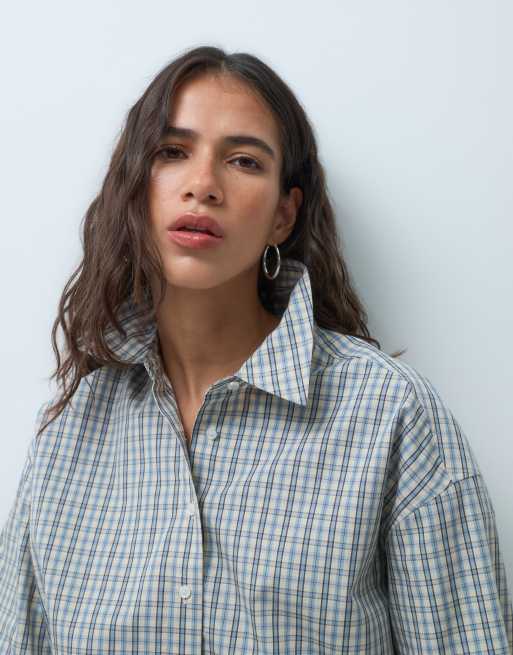 ASOS DESIGN skjorta i oversize med ojämn fåll i blått rutmönster, 5 av 9