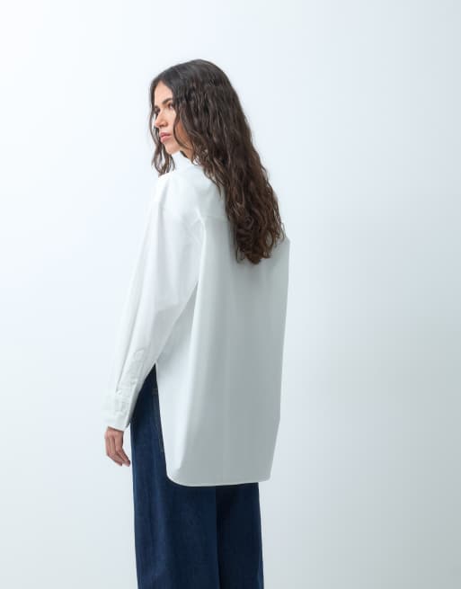 ASOS DESIGN skjorta i oversize med ojämn fåll i vitt, 5 av 5