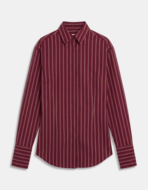ASOS DESIGN skjorta med markerad midja i burgundy-rand, 6 av 7