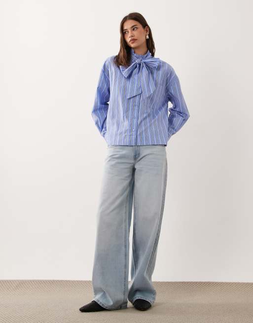 ASOS DESIGN skjorta med ståkrage och knytband i randigt, 2 av 4