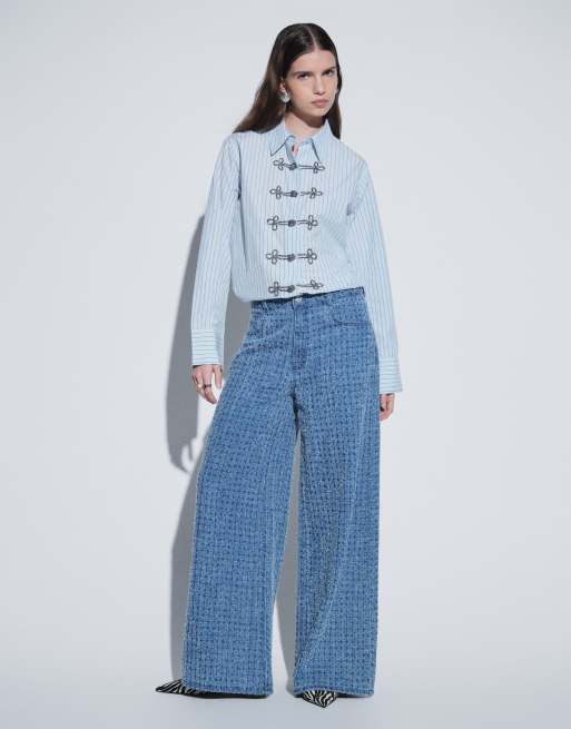 ASOS DESIGN skjorta med utsmyckade detaljer i blå rand, 3 av 4