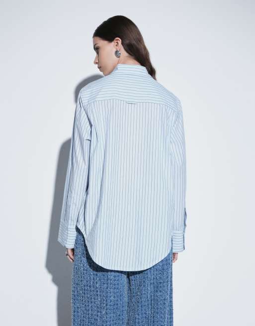 ASOS DESIGN skjorta med utsmyckade detaljer i blå rand, 4 av 4