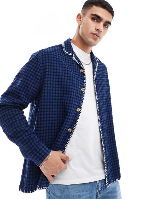 ASOS DESIGN - Skjorte i marineblå med vaffeltekstur og reverskrave i afslappet pasform