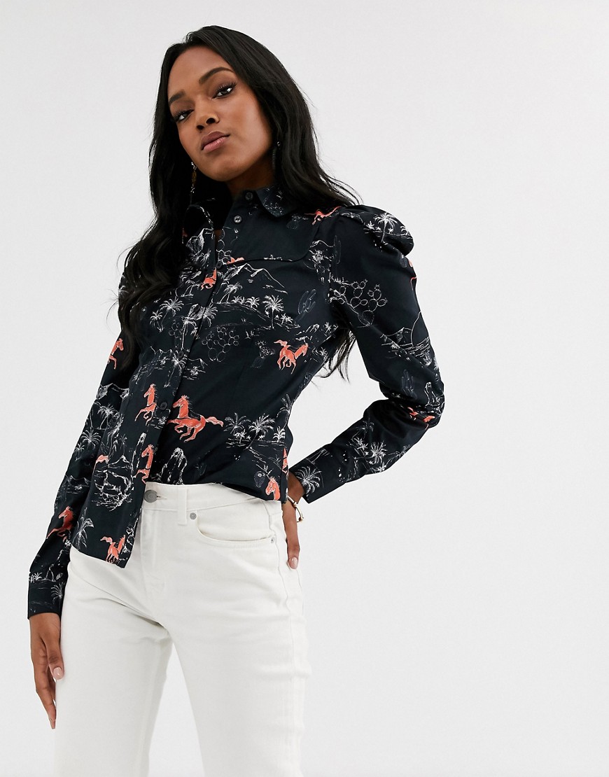 ASOS DESIGN – Skjorte i westernprint med lange ærmer-Multifarvet