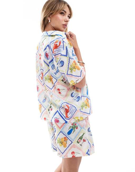 ASOS DESIGN - Skjorte med bindefront og sommermad-print - Del af sæt, 2 af 4