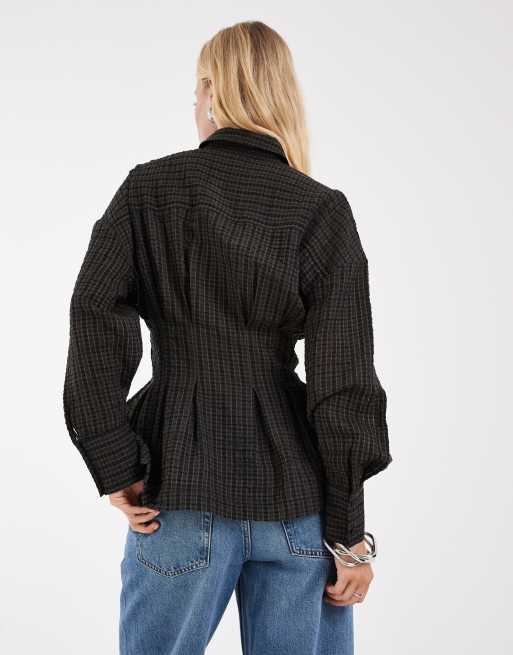 ASOS DESIGN skjorte med indsnøret detalje i seersucker-ternet, 4 af 4
