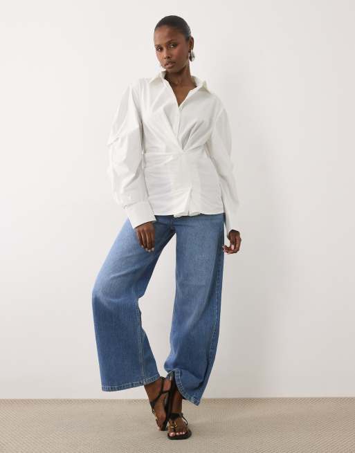 ASOS DESIGN skjorte med indsnøret slå om-effekt og cocoon-ærmer i hvid, 3 af 4