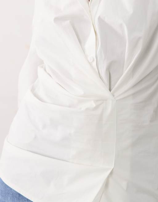 ASOS DESIGN skjorte med indsnøret slå om-effekt og cocoon-ærmer i hvid, 4 af 4
