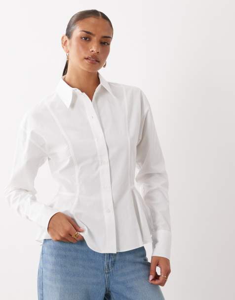 ASOS DESIGN skjorte med peplum-detalje i hvid - view 1