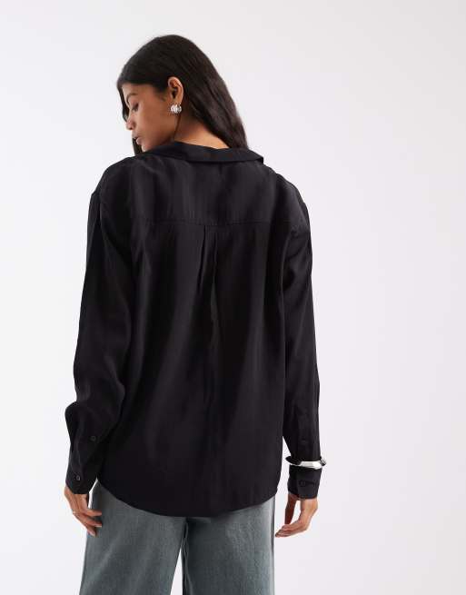ASOS DESIGN skjorte med reverskrave i sort, 3 af 4