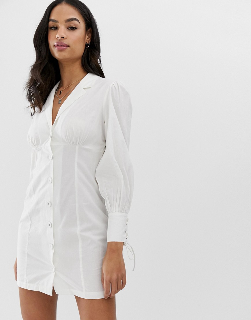 ASOS DESIGN – Skjortklänning i bomull och minilängd med puffärm-Vit