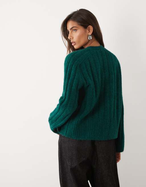 ASOS DESIGN – Skogsgrön, bredribbad kofta utan knäppning, 4 av 4