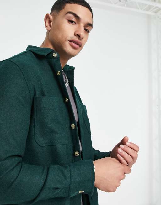 ASOS DESIGN – Skogsgrön overshirt i ullblandat material