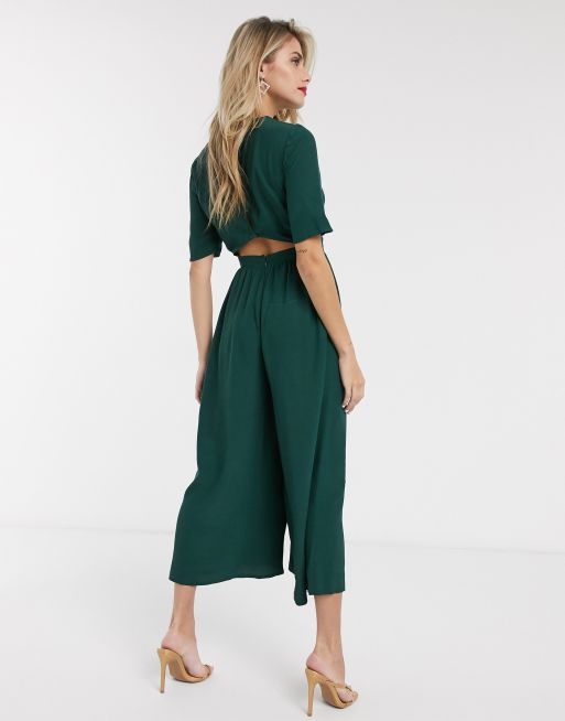 ASOS DESIGN Skogsgron tea jumpsuit med knappar baktill ASOS