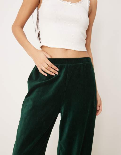 ASOS DESIGN – Skogsgröna byxor i sammetsmanchester med vida ben, del av set, 4 av 5