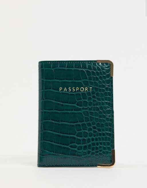 ASOS DESIGN – Skogsgrönt krokodilmönstrat passfodral
