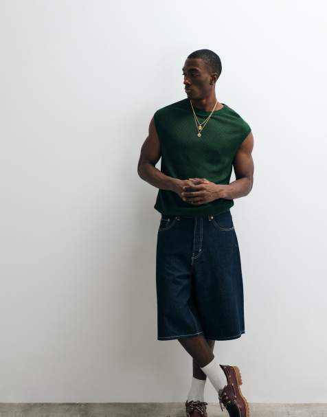 ASOS DESIGN – Skogsgrönt, stickat linne i mesh med avslappnad passform - view 1