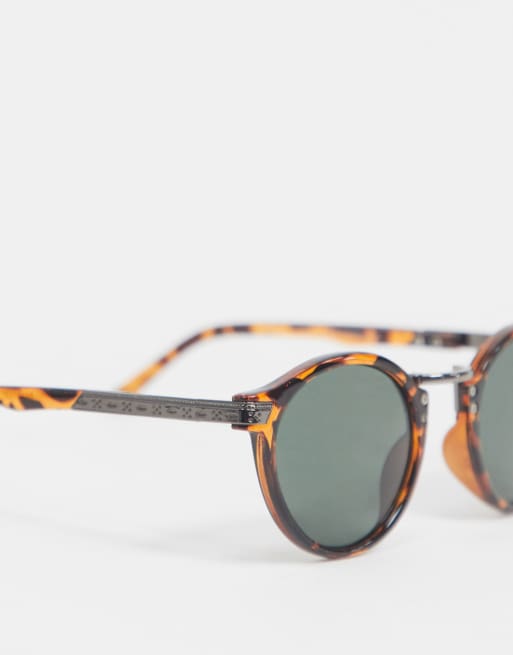 ASOS DESIGN – Sköldpaddsmönstrade runda solglasögon med rökfärgade glas, 4 av 4