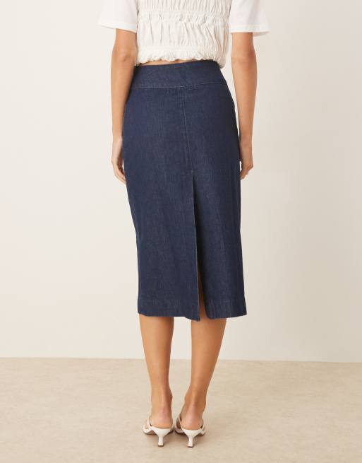 ASOS DESIGN – Sköljtvättad midikjol i denim med veck och omlottdesign, 3 av 5