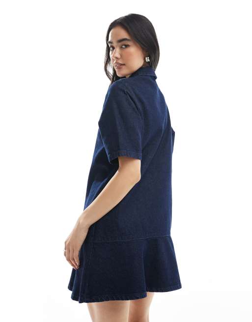 ASOS DESIGN – Sköljtvättad skjortklänning i denim med pikékrage och utsvängd fåll, 2 av 4