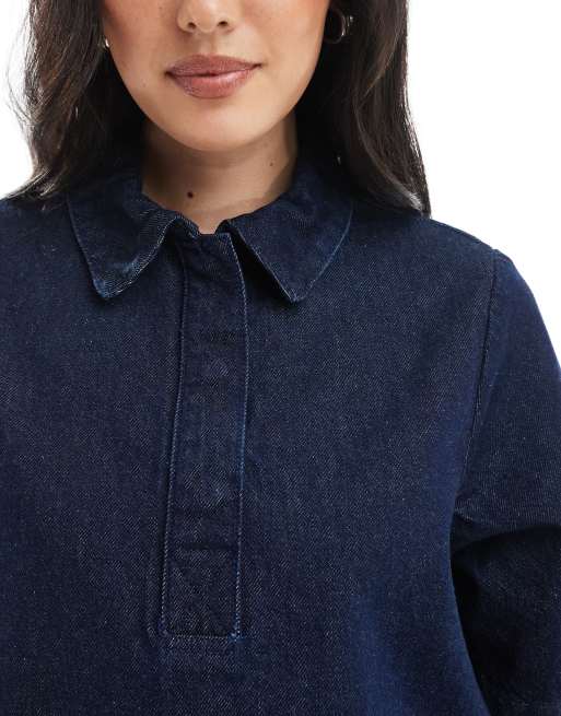 ASOS DESIGN – Sköljtvättad skjortklänning i denim med pikékrage och utsvängd fåll, 3 av 4