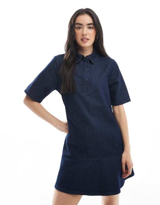 ASOS DESIGN – Sköljtvättad skjortklänning i denim med pikékrage och utsvängd fåll, 4 av 4