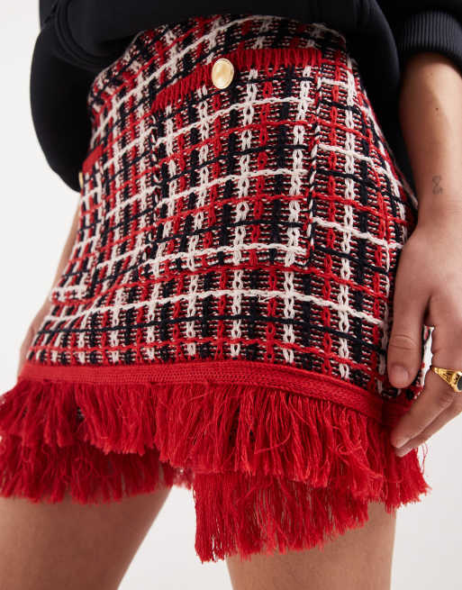 ASOS DESIGN – Skort aus Strick-Tweed in Rot, Kombiteil, 3 von 5