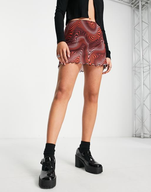 ASOS DESIGN - Skort i polyester og mesh med abstrakt hvirvelprint - MULTI